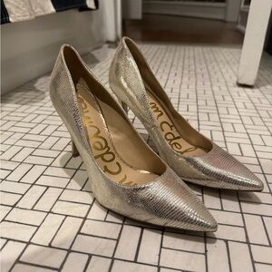 Sam Edelman Hazel Pointy Toe Pump Gold Heels 7.5